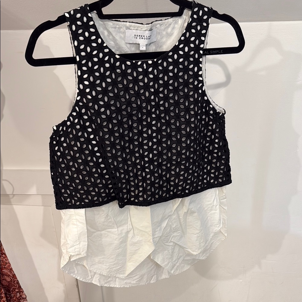 Derek Lam Eyelet Black and White Sleeveless Top